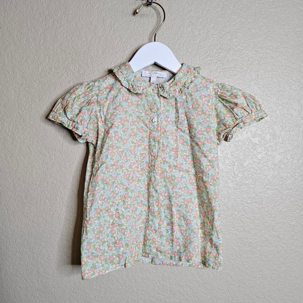 M. Ferrari Lucca Italy Girls Floral Ruffle Collar Button Down Shirt Size 3